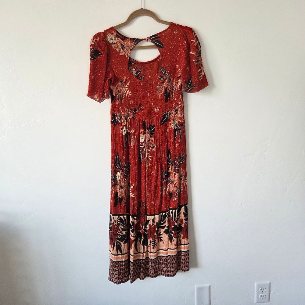 Böhme Jade Maxi Dress Orange Floral Bohemian Gypsy Southwestern Vacation Small - Picture 7 of 11